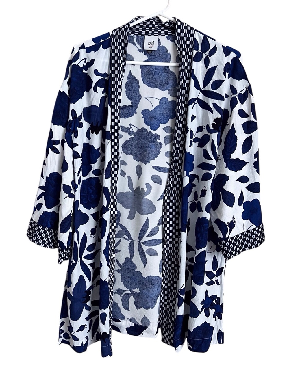 Cabi Botanical Kimono Cardigan Floral Open Front Blue White 5661 Medium Large